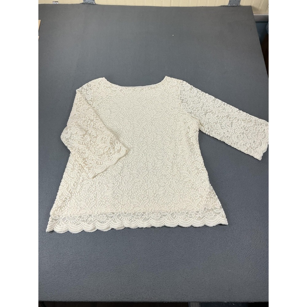 Charter Club Blouse Womens‎ M White Lace Tunic 3/4 Sleeve Lined Party Top
